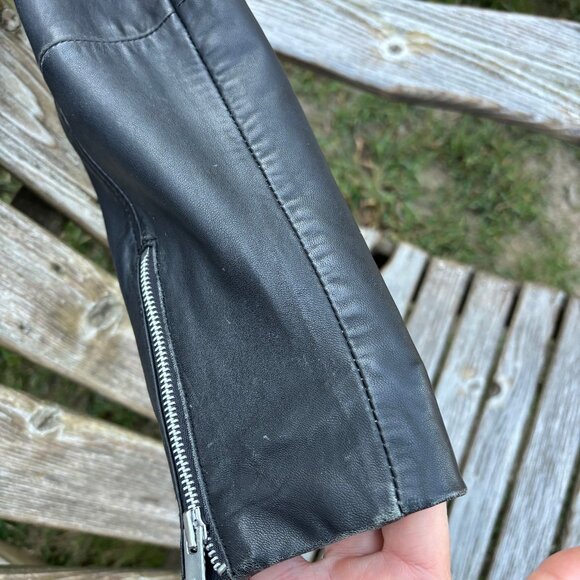 Mango Black Leather Moto Jacket LIKE NEW SHEEP LEATHER size Large - Picture 7 of 9